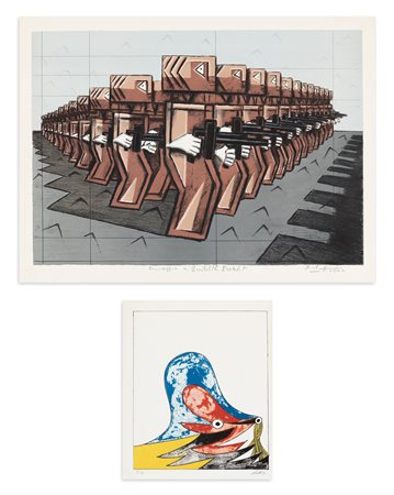 AUTORI VARI (IBRAHIM KODRA E GIANNI DOVA) - Lotto unico di 2 litografie