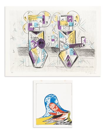 AUTORI VARI (IBRAHIM KODRA E GIANNI DOVA) - Lotto unico di 2 litografie