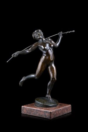 Augusto Rivalta "Baccante" scultura in bronzo (h. cm 41) poggiante su base in ma