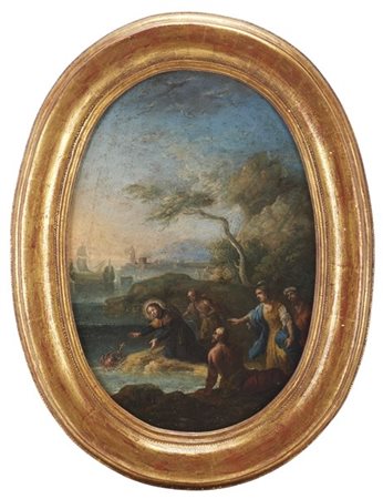 Scuola del secolo XVIII    Scena miracolosa  Olio su tela ovale