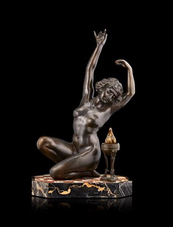 Fonditore del secolo XIX "Odalisca" scultura in bronzo poggiante su base lastro