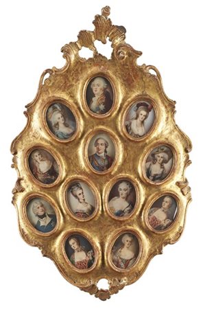 Gruppo di dodici miniature su avoriolina "Ritratti di regnanti"