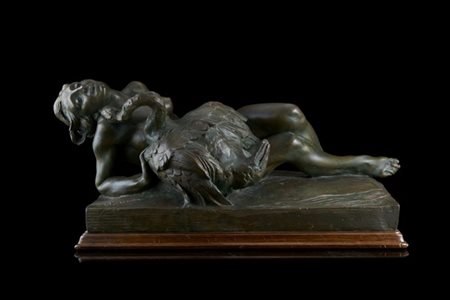 Bruno Romeo Lainati "Leda e il Cigno" gruppo scultoreo in bronzo (cm 35x44x24) (