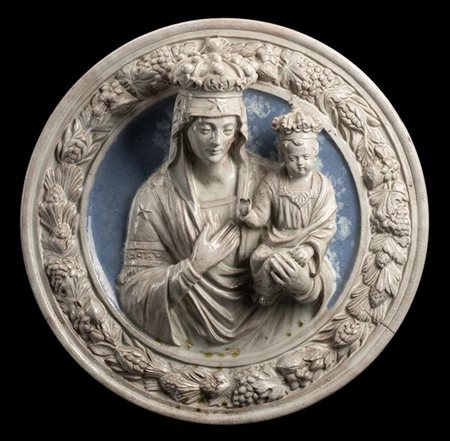 Manifattura del secolo XX "Madonna di San Luca" tondo in terracotta invetriata