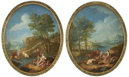 Domenico Pecchio Paesaggi fluviali con figure e armenti
coppia di dipinti a olio