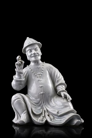 Manifattura orientale, secolo XX. Figura orientale di uomo con pipa in gres por