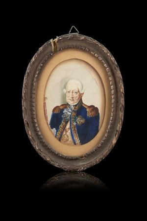 Maestro dell'inizio del secolo XIX "Ritratto di Carlo Felice" acquerello ovale