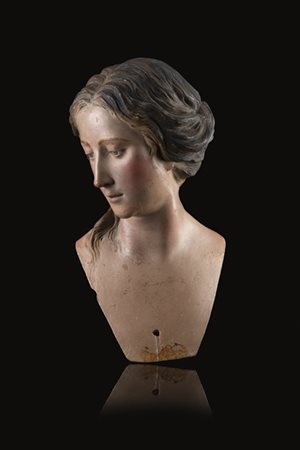 Arte napoletana, secolo XVIII. Mezzo busto femminile in terracotta policroma co