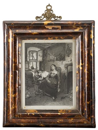 Cornice lastronata in tartaruga con fermaglio in bronzo traforato e sormontato