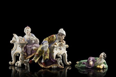 Manifattura di Meissen del secolo XIX "Lamante scoperto" gruppo in porcellana