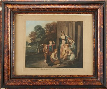 Cornice lastronata in tartaruga (cm 100x83) contenente incisione della fine del