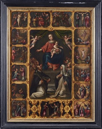 Scuola del secolo XVII 

Madonna del Rosario tra santi domenicani e storie dell