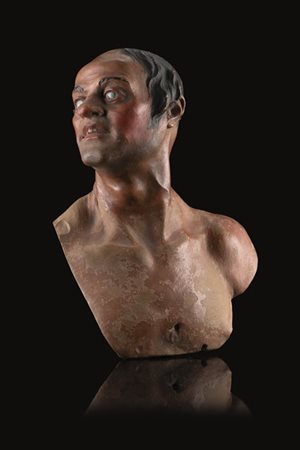 Arte napoletana, secolo XVIII. Mezzo busto virile da presepe in terracotta poli