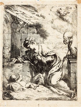 Lotto composto da:

Un'acquaforte di Bartolomeo Biscaino, raffigurante La Nativ