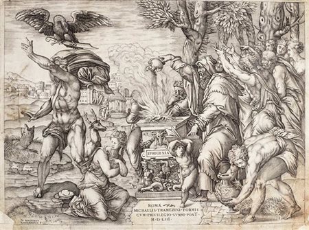 Niccolò Beatricetto Il sacrificio di Ifigenia 
incisione mm 345x465
(difetti)