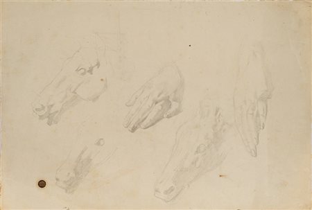 Lotto composto da: 

Giovanni Fattori, Studio di teste di cavallo, matita nera: