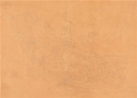 Lotto composto da:
un grande disegno romantico raffigurante Naufragio, carbonci