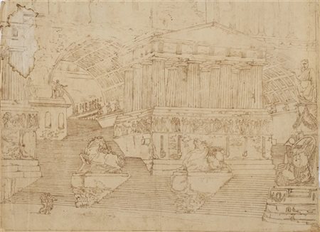 Lotto composto da:

disegno della cerchia di Felice Giani, Capriccio di archite