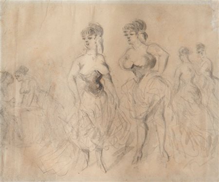 Lotto composto da:

disegno attribuito a Constantin Guys a pennello e acquarell