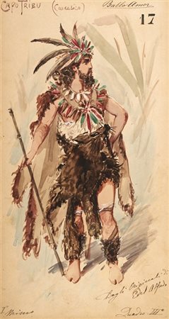 Gruppo di dieci studi di costumi teatrali di misure diverse di cui uno firmato