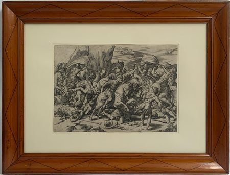 Giovanni Caraglio Scena di battaglia
bulino mm 480x340
recante autentica al vers