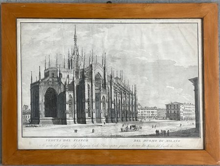Domenico Aspari Veduta del fianco del Duomo di Milano, acquaforte, (cm 77 x 57)