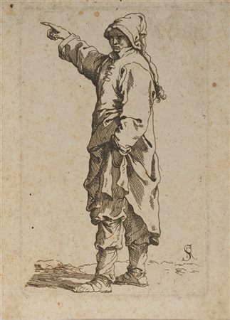 Lotto composto da:

Salvator Rosa, Figura maschile, acquaforte dalla serie dell