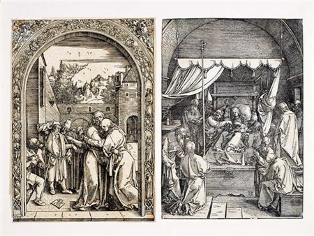 Albrecht Durer Due xilografie dalla serie Vita della Vergine;
Incontro alla port
