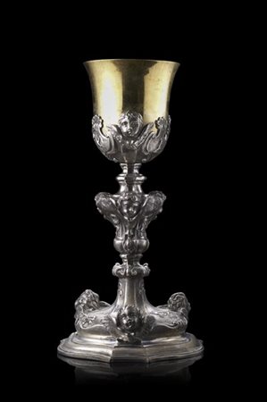 Calice in argento con coppa in vermeille decorato nella fascia a putti alati sb