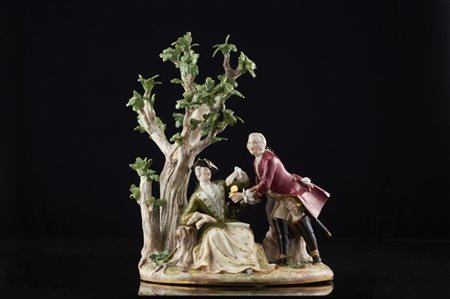 Manifattura di Meissen, secolo XX. Gruppo in porcellana dipinta in policromia r