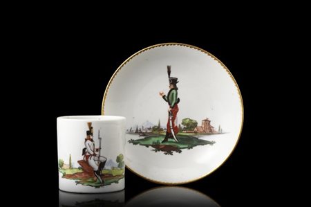 Manifattura Antonibon-Parolin, 1797 circa. Tazza con piattino in porcellana dip