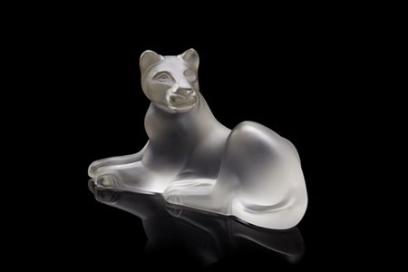 Lalique "Pantera" scultura a tutto tondo in vetro soffiato in stampo acidato su