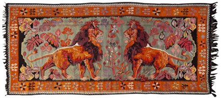 Tappeto Kilim Karabagh, Caucaso. Datato 1963 con iscrizione in lingua turca. Te