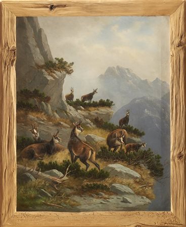 Moritz Müller "Camosci" '91, olio su tela (cm 88,5x70) Firmato, datato e locato