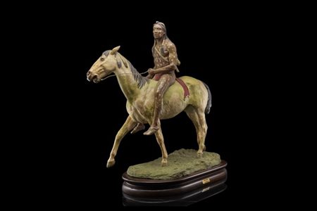 Erick Kaposta "Crazy horse" scultura in bronzo policromo (cm 73x80x28) (lievi d