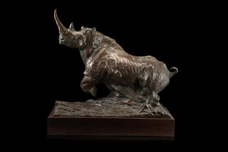 Dylan Lewis (1964) "Rinoceronte" 1994, scultura in bronzo firmata, data e numer