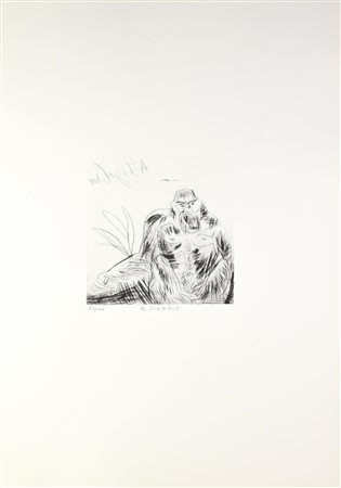 Antonio Ligabue GORILLA puntasecca, cm 21x20,5 su foglio cm 70x50; es. 75/100...