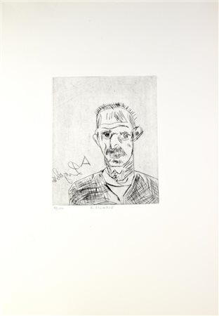 Antonio Ligabue FIGURA puntasecca, cm 28x23, su foglio 70x50; es. 99/100...