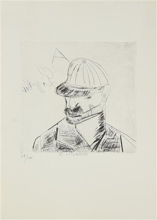 Antonio Ligabue FIGURA puntasecca, cm 17,5x17 su foglio 34x25,5; es. 63/100...