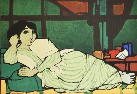 Domenico Cantatore ODALISCA serigrafia su tavola, cm 97x148 firma e data...