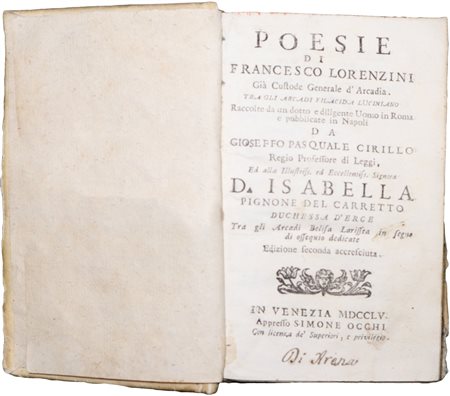 Francesco Maria Lorenzini (Roma 1680-Roma 1743)  - Poesie di Francesco Lorenzini, 1755
