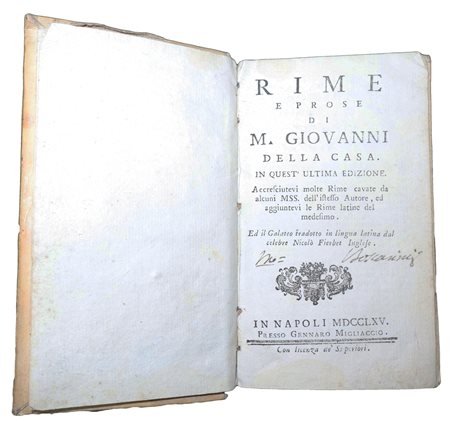 Giovanni  Della Casa (Borgo San Lorenzo 1503-Roma 1556)  - Rime e prose di M.Giovanni della Casa, 1765