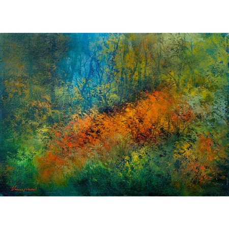 PAOLO VENEZIANI, Rossi d'autunno, Olio su tela