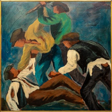 GIUSEPPE UZZACO, Imboscata, Olio su masonite