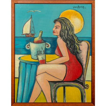GIANNI PUPELLA, Donna al mare, Olio su masonite