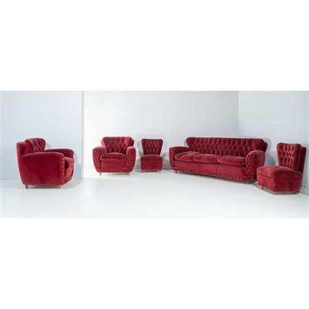 PRODUZIONE ITALIANA 1950 ca. Divano, due poltrone, due sedie