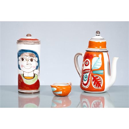CERAMICA DE SIMONE, caffettiera, lattiera e barattolo