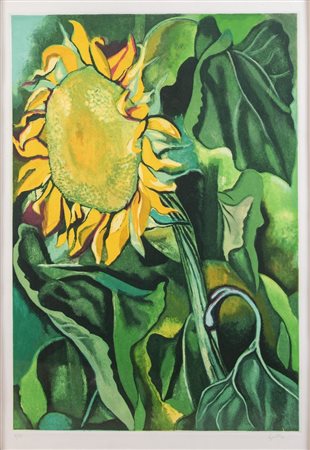RENATO GUTTUSO (Bagheria 1911 - Roma 1987) "Girasole". Litografia a colori su...