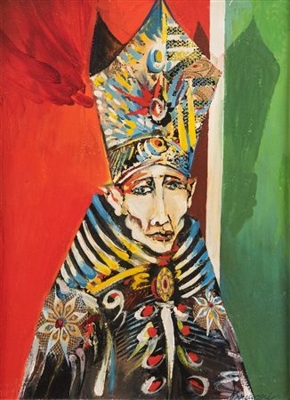 ALDO BORGONZONI (Medicina 1913 - Bologna 2004) "Cardinale". Olio su faesite....