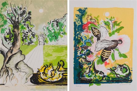 ENRICO VISANI (Marradi 1938) Lotto composto da due litografie a colori su...